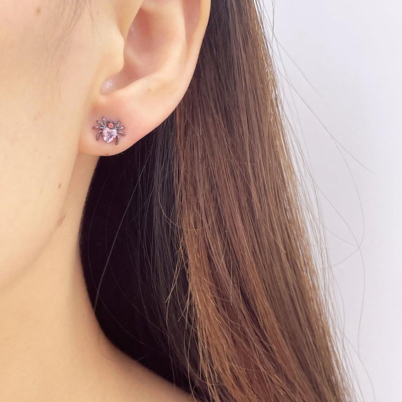 Izpack Punk CZ Spider Cartilage Tiny Stud Earrings Stainless Steel Pink Black Golden Plated Animal Crystal Love Heart Screw Flat Back Tragus Helix Studs Earring Cute Gothic Halloween Party Jewelry Gifts 18G - Image 3